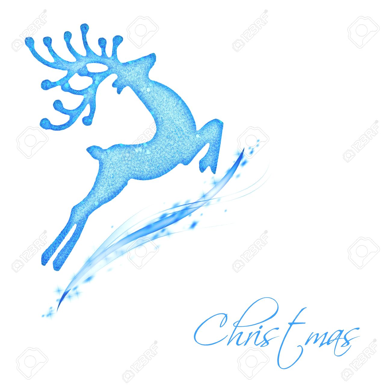1300x1300 Flying Santa's Reindeer, Blue Border With Text Space, Christmas