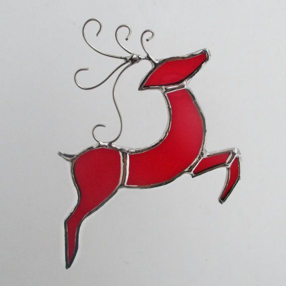 570x570 Red Flying Reindeer Stained Glass Christmas By Fivesparrows