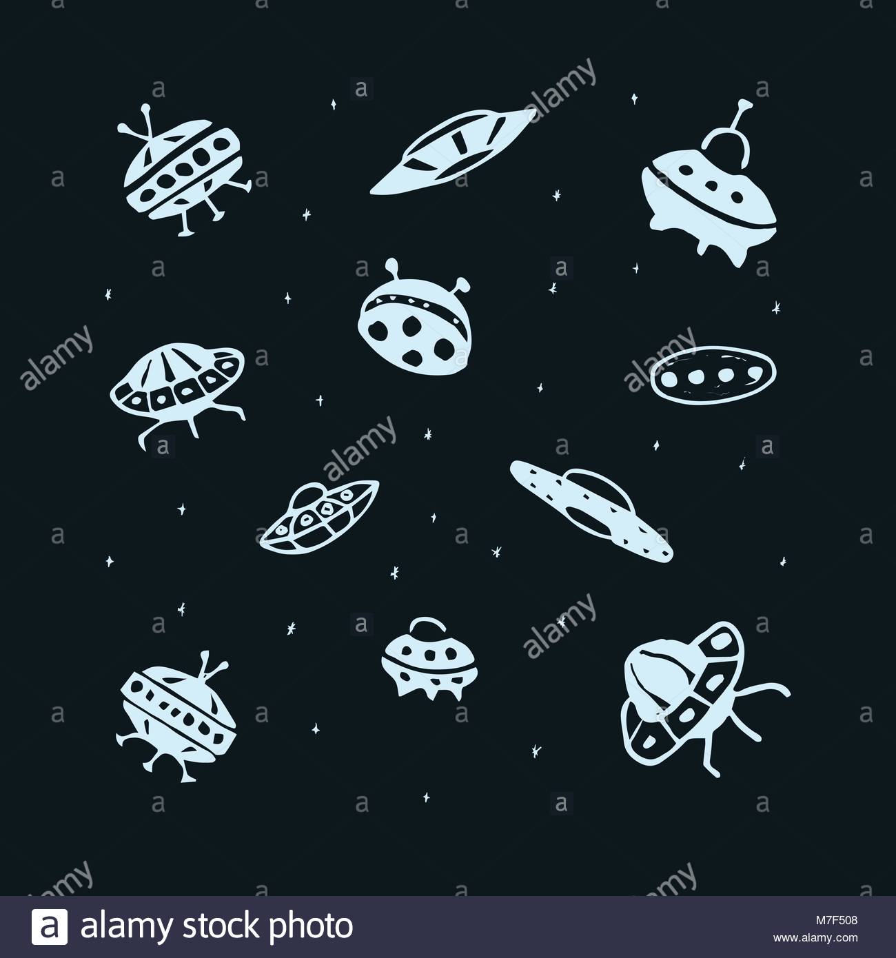 1300x1390 Vector Set Of Hand Drawing Ufo Flying Saucer Stock Vector Art