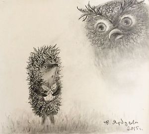 300x270 Hedgehog In The Fog Drawing By Yarbusova Signed By Norstein