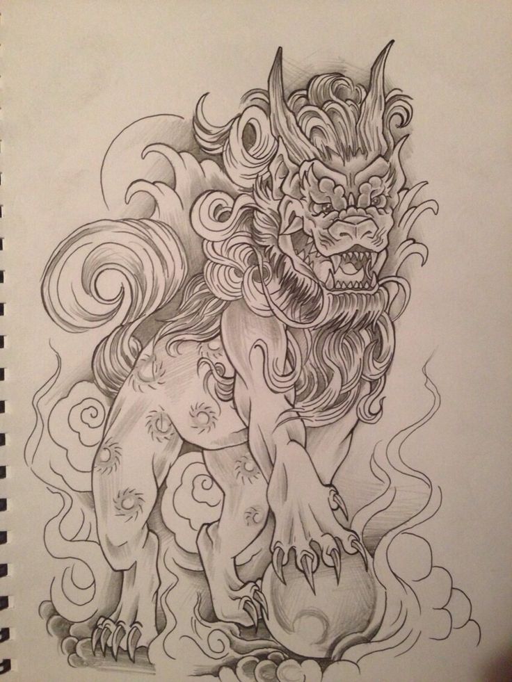 736x981 Black Ink Foo Dog Tattoo Design