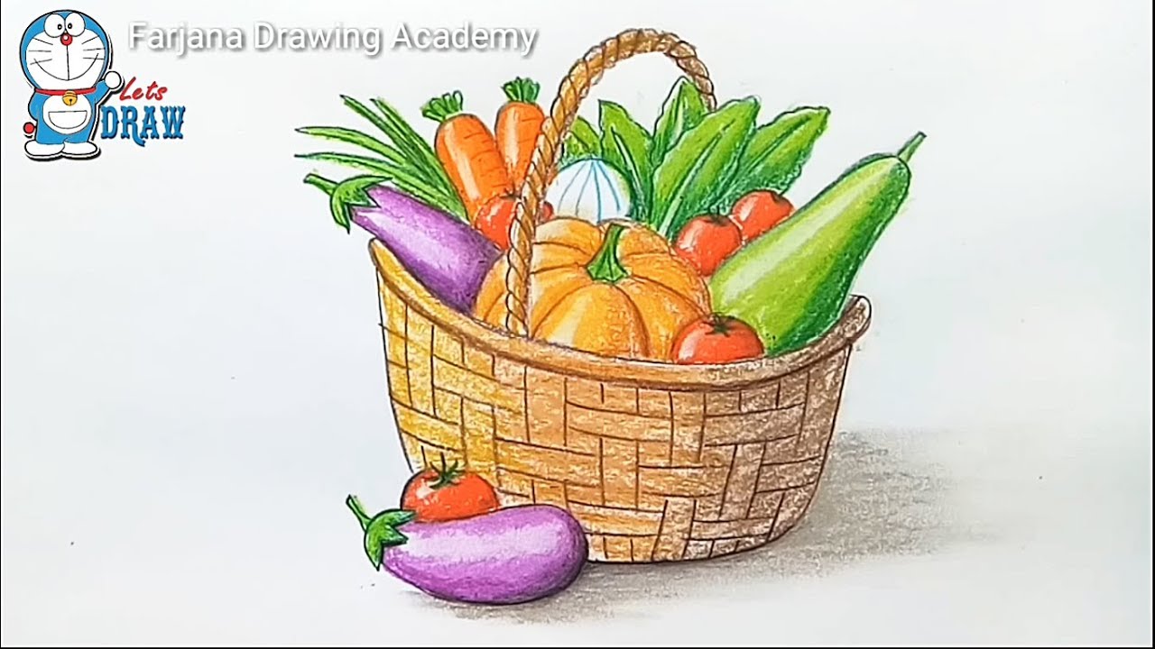 1280x720 How To Draw Vegetables Basket Step By Step