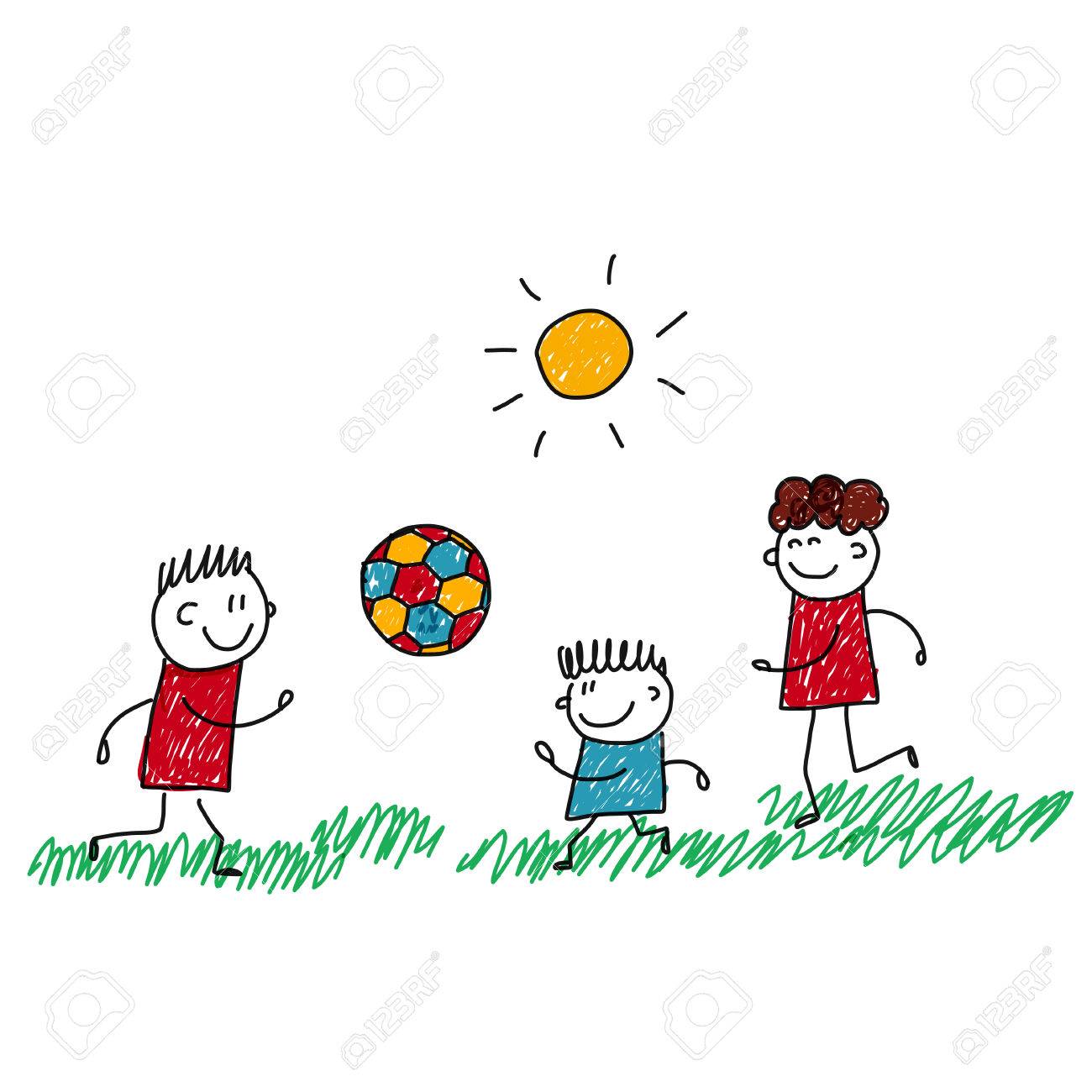 1300x1300 Image Of Happy Kids Playing Football. Kids Drawing Royalty Free