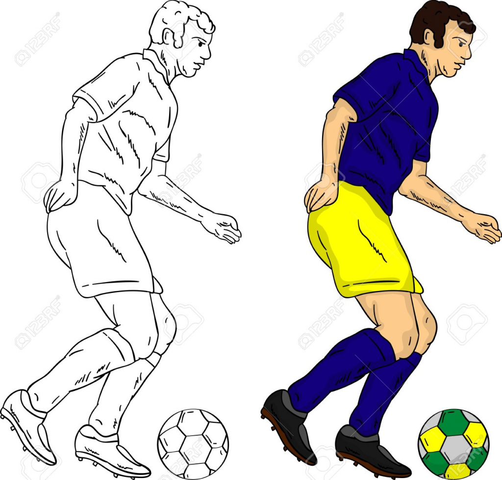 1024x980 Cartoon Drawings Football Players Soccer With Ball, Isolated