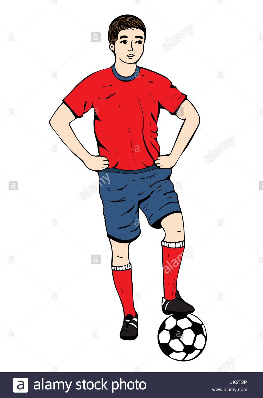 920x1390 Footballer, Vector Hand Drawing. Football Player In A Red Blue