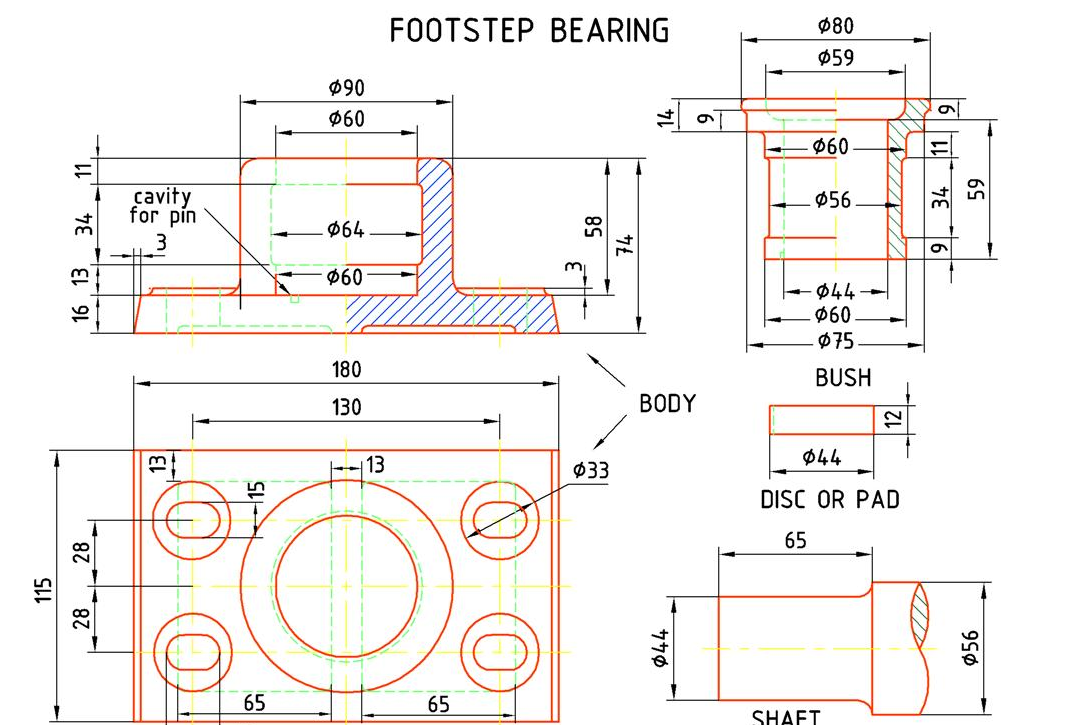 1073x725 Machine Drawing Foot Step Bearing