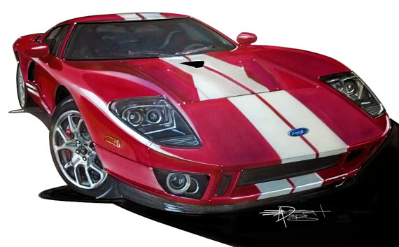 570x353 Ford Gt Drawing Hand Drawn Fully Detailed Full Color By Juxtarosed