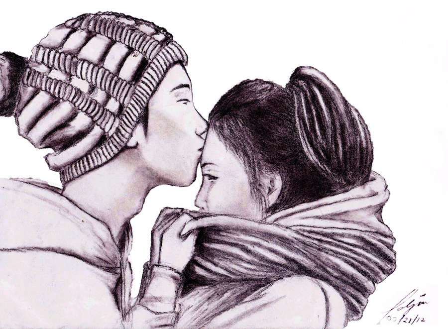 900x661 Drawn Couple Forehead Kiss