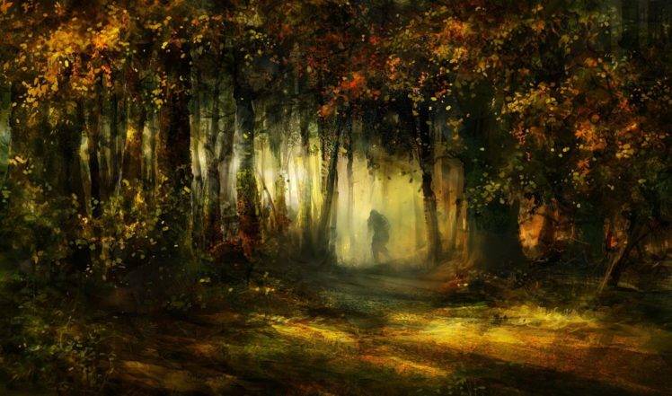 748x441 Forest, Drawing, Fall, Leaves Wallpapers Hd Desktop And Mobile