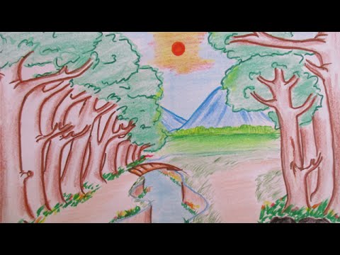 480x360 How To Draw Beautiful Forest Landscape And Mountain View Scenery