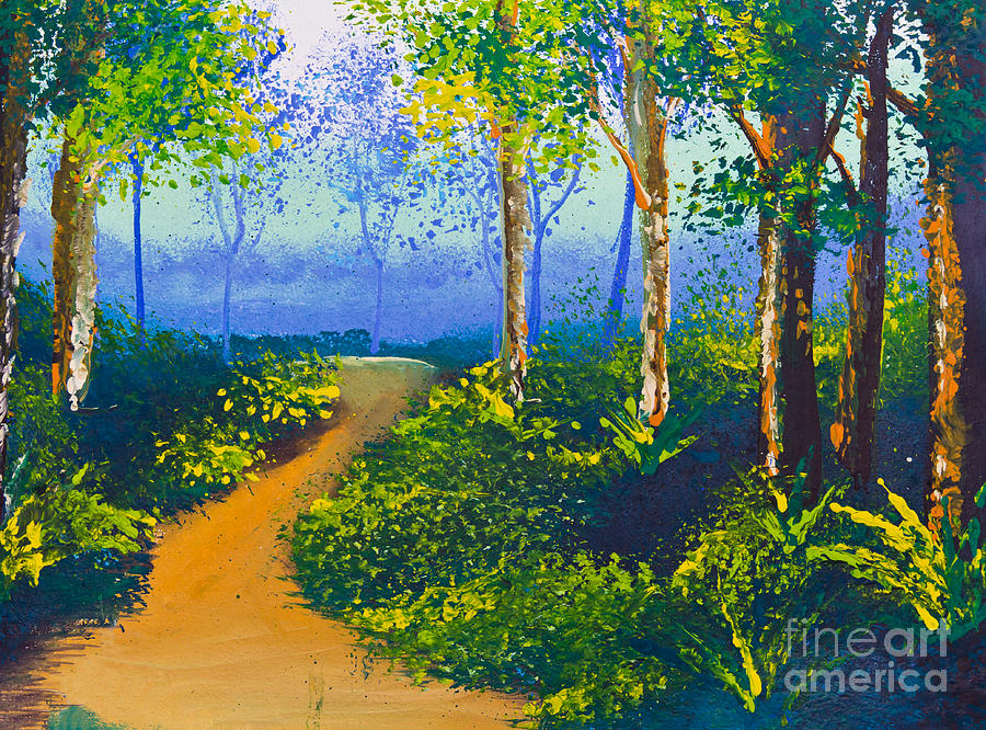 900x666 Poster Color Drawing Walk Way In Forest Drawing By Mongkol