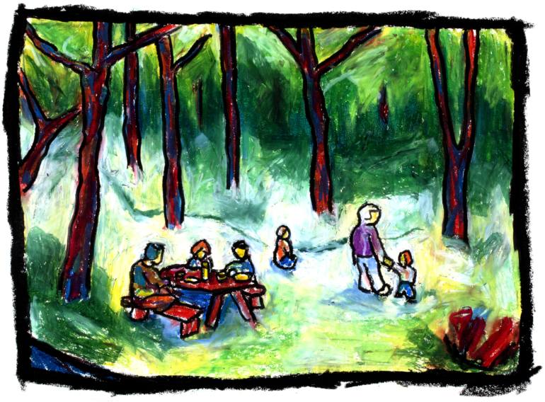 770x568 Saatchi Art Picnic In The Forest Drawing By Leif Rogers