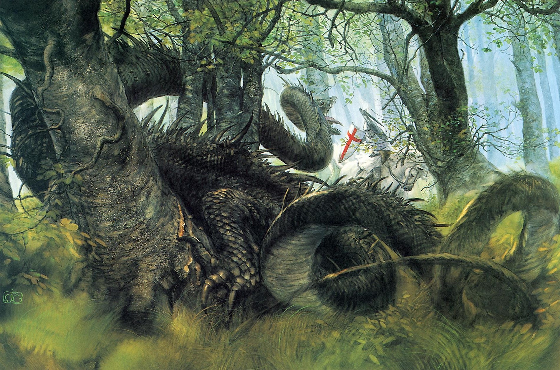 1902x1259 Wallpaper Drawing, Forest, Fantasy Art, Wildlife, Dragon, Jungle