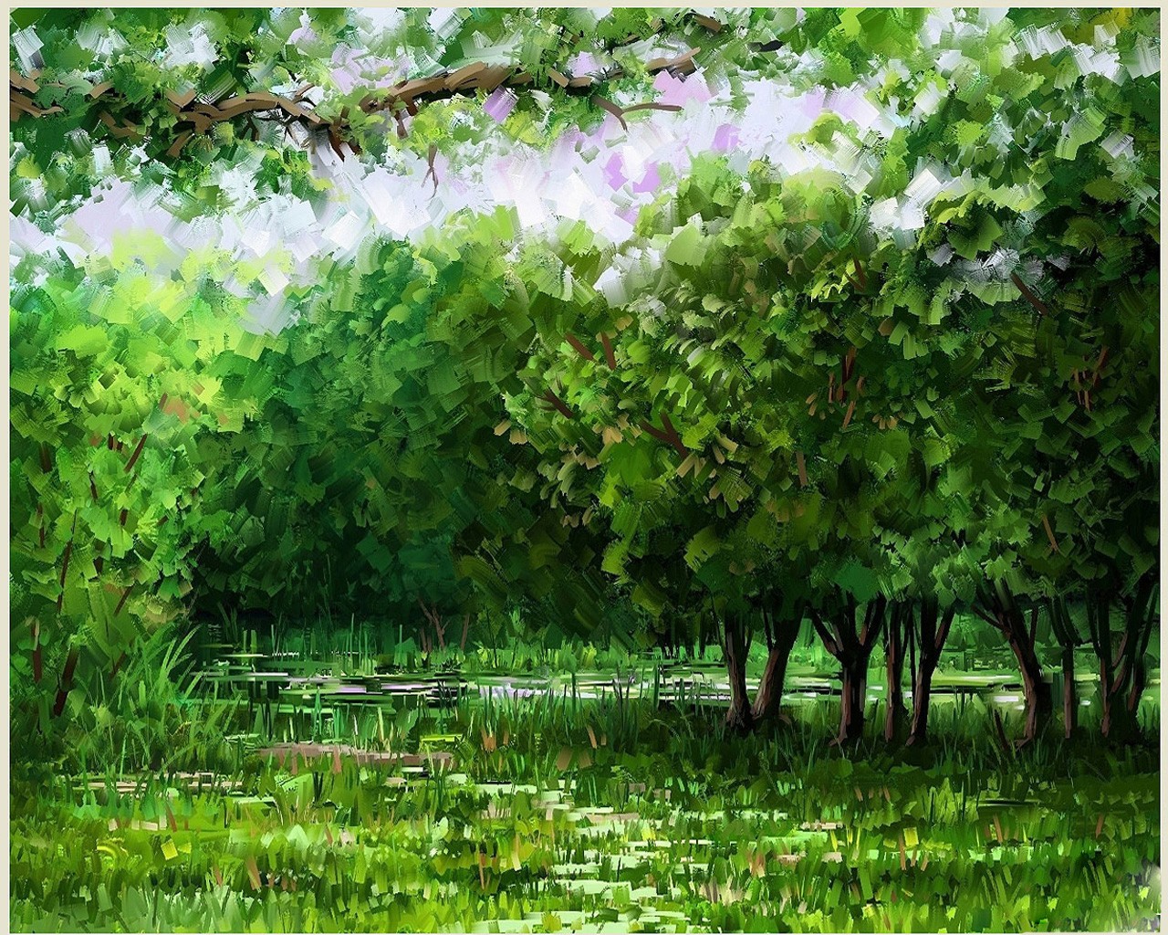 1280x1024 Forests Drawing Nice Cool Trees Leaves Peaceful Calm Nature Grass