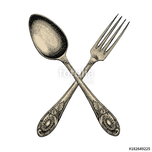 500x500 Vintage Crossed Spoon And Fork Hand Drawing,spoon And Fork Sketch