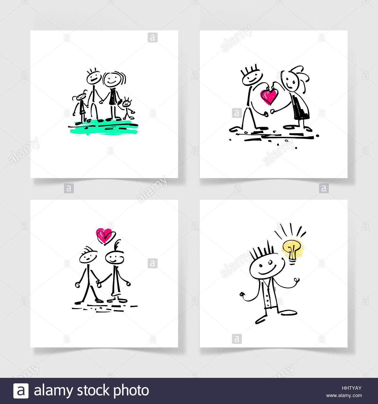 1300x1390 Set Of Four Marker Hand Drawing Sketch Doodle Human Stick Figure