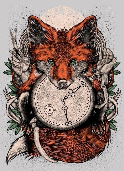 436x600 Fox Clock Drawing Tattoo's Patterns And Designs