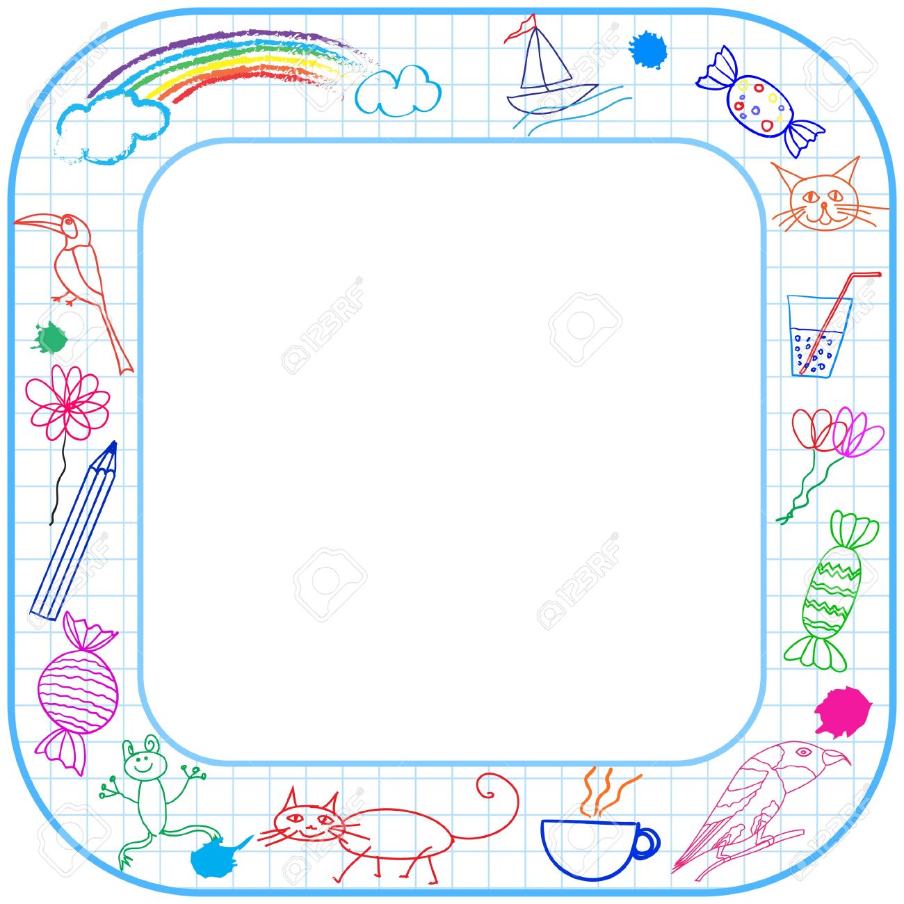 1300x1300 Square Border Frame With Round Corner And Child Drawing On Paper