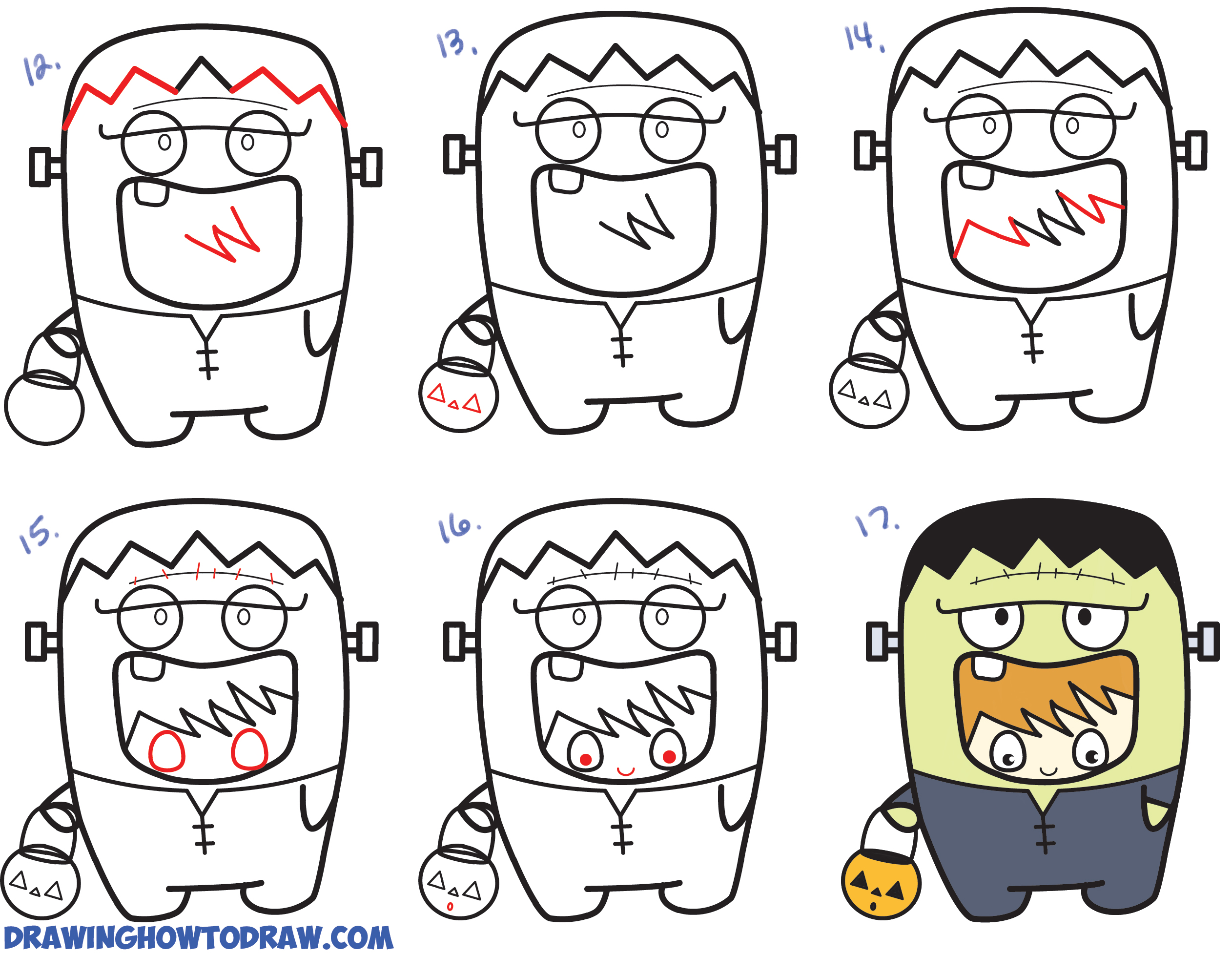 2524x1956 How To Draw A Kid In A Halloween Frankenstein Costume (Cute Kawaii