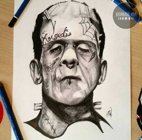 600x593 Modern Frankenstein Drawing By Xercesink