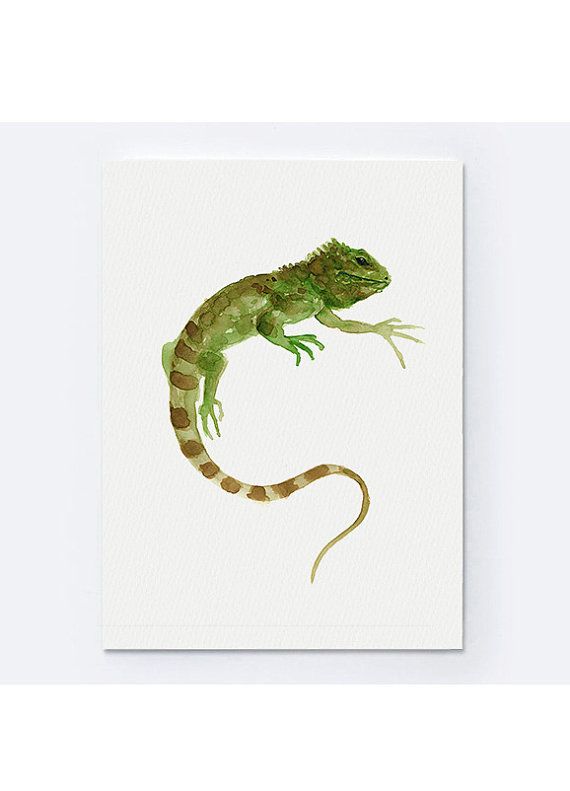 570x791 Green Iguana Art Print, Lizard Wall Decor, Green Animals