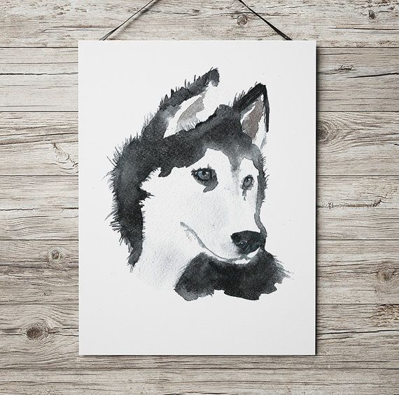 570x563 Lovely Watercolor Dog Poster. Cute Nursery Art. Siberian Husky