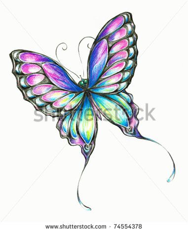 381x470 Colored Pencil Drawings Of Flowers With Butterfly Clipart