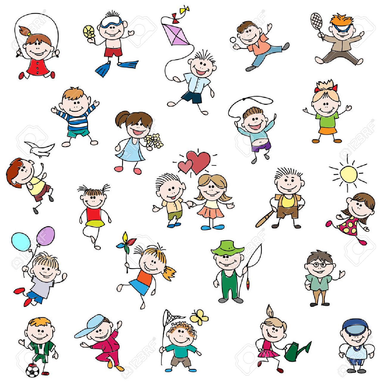 1300x1300 Childrens Drawings Of Doodle People. Children Girl And Boy Cartoon