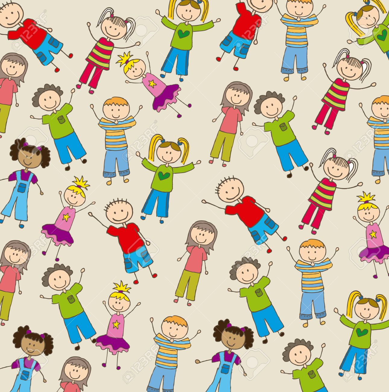1290x1300 Children Drawing Over Beige Background. Vector Illustration
