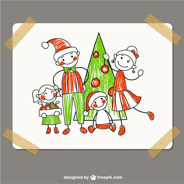 626x626 Christmas Family Drawing Vector Free Download