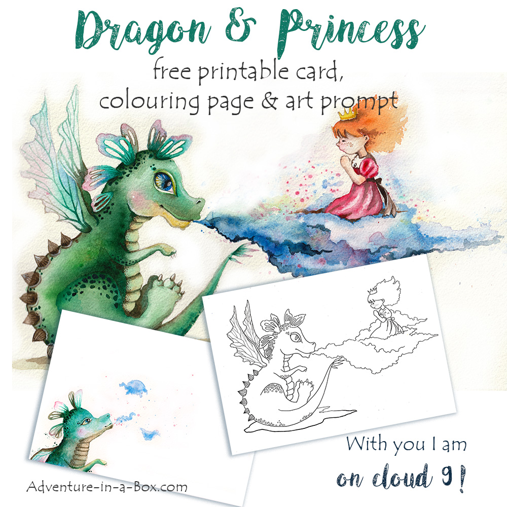 1000x1000 Dragon Amp Princess Free Printable Card, Colouring Page And Drawing