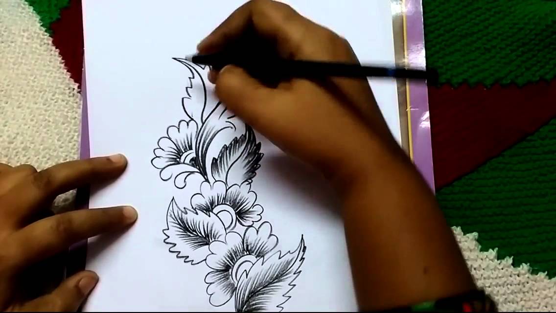 1136x640 Free Hand Corner Design With Charcoal Pencil