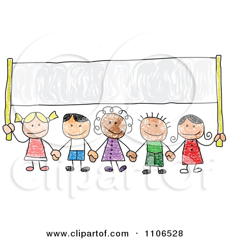 450x470 Clipart Stick Drawing Of Multi Ethnic Children Holding Hands Under