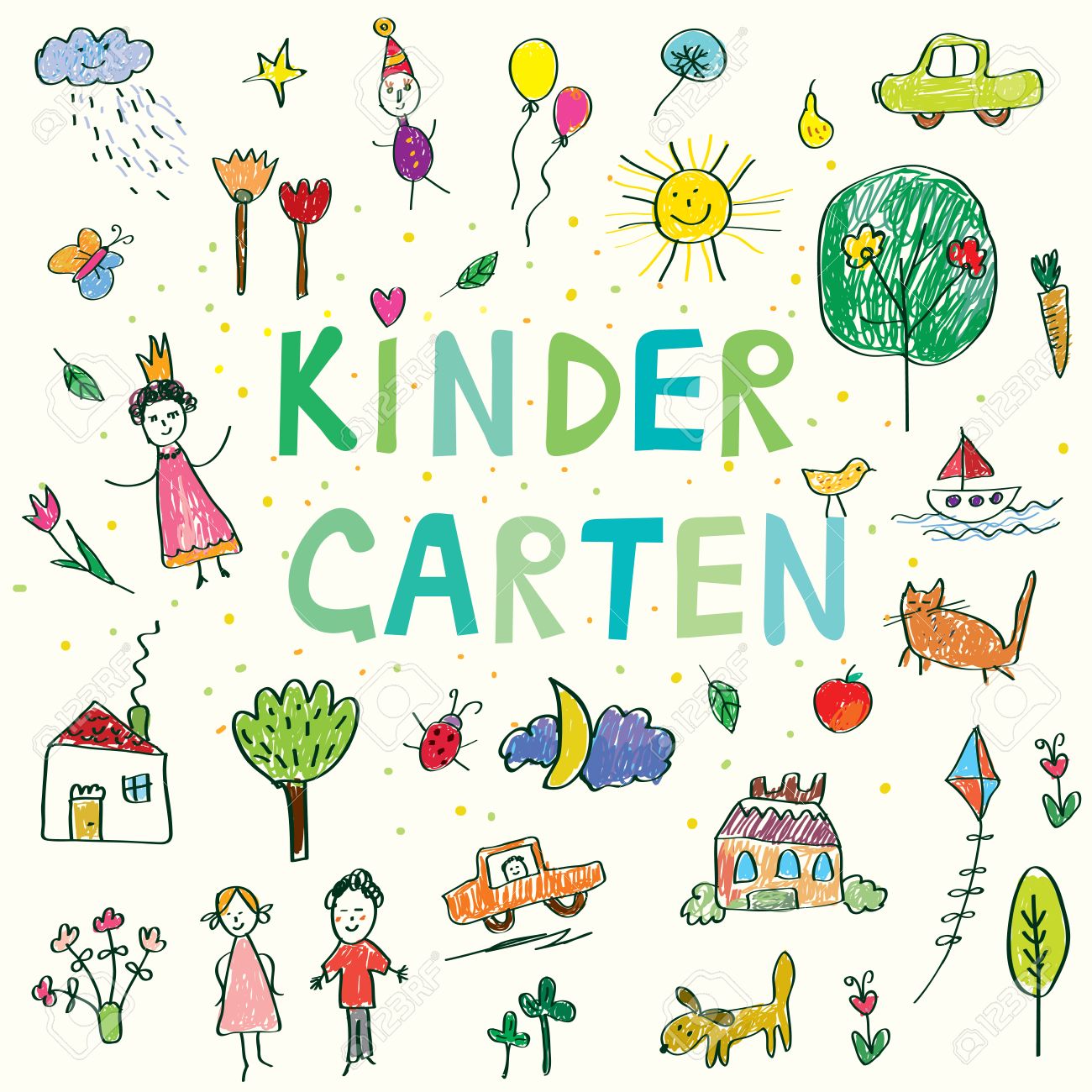 1300x1300 Kindergarten Banner With Funny Kids Drawing