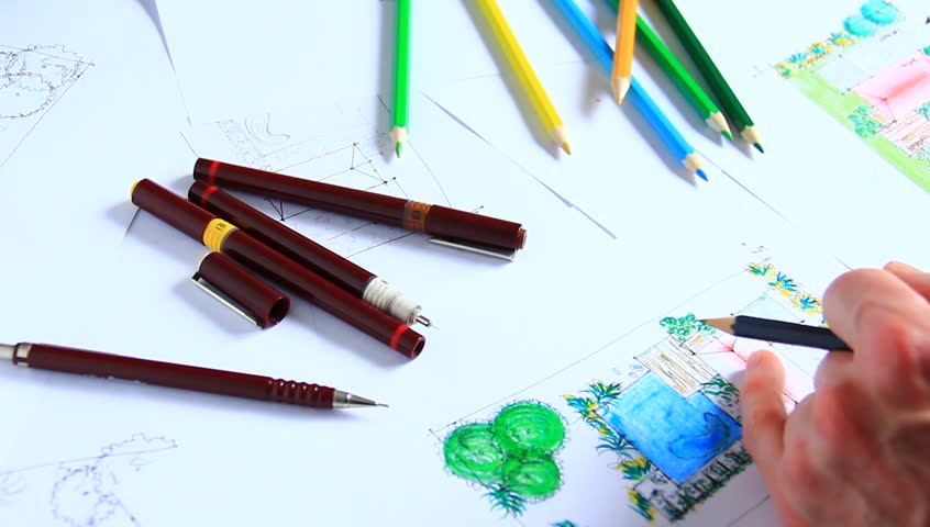 846x480 Drawing And Landscape Drawing Free Hand. Stock Footage Video