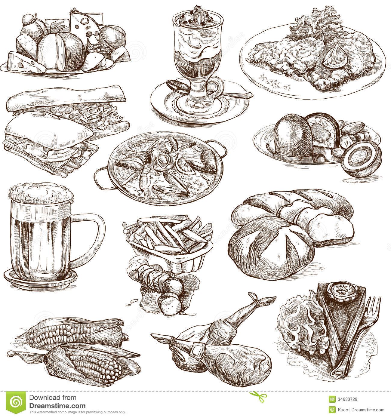1300x1390 Food Drinks Around World Set No White Set Collection Hand Drawn