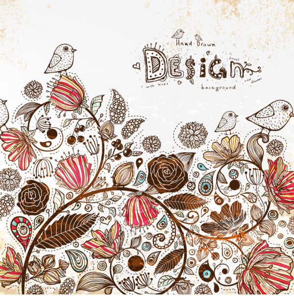 600x605 Hand Drawn Flower Vector Background Art 03 Doodle