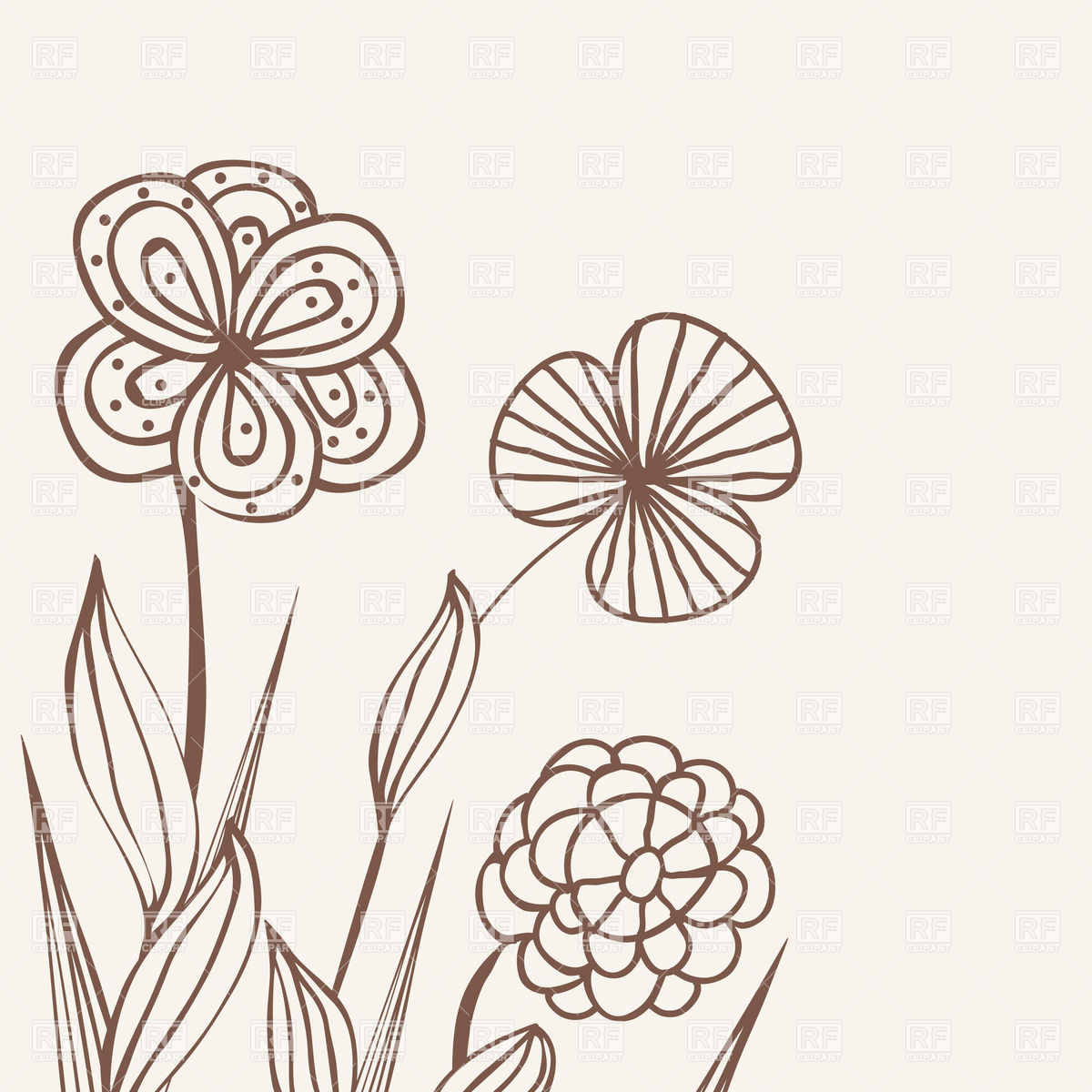 1200x1200 Three Stylized Hand Drawn Flowers Royalty Free Vector Clip Art