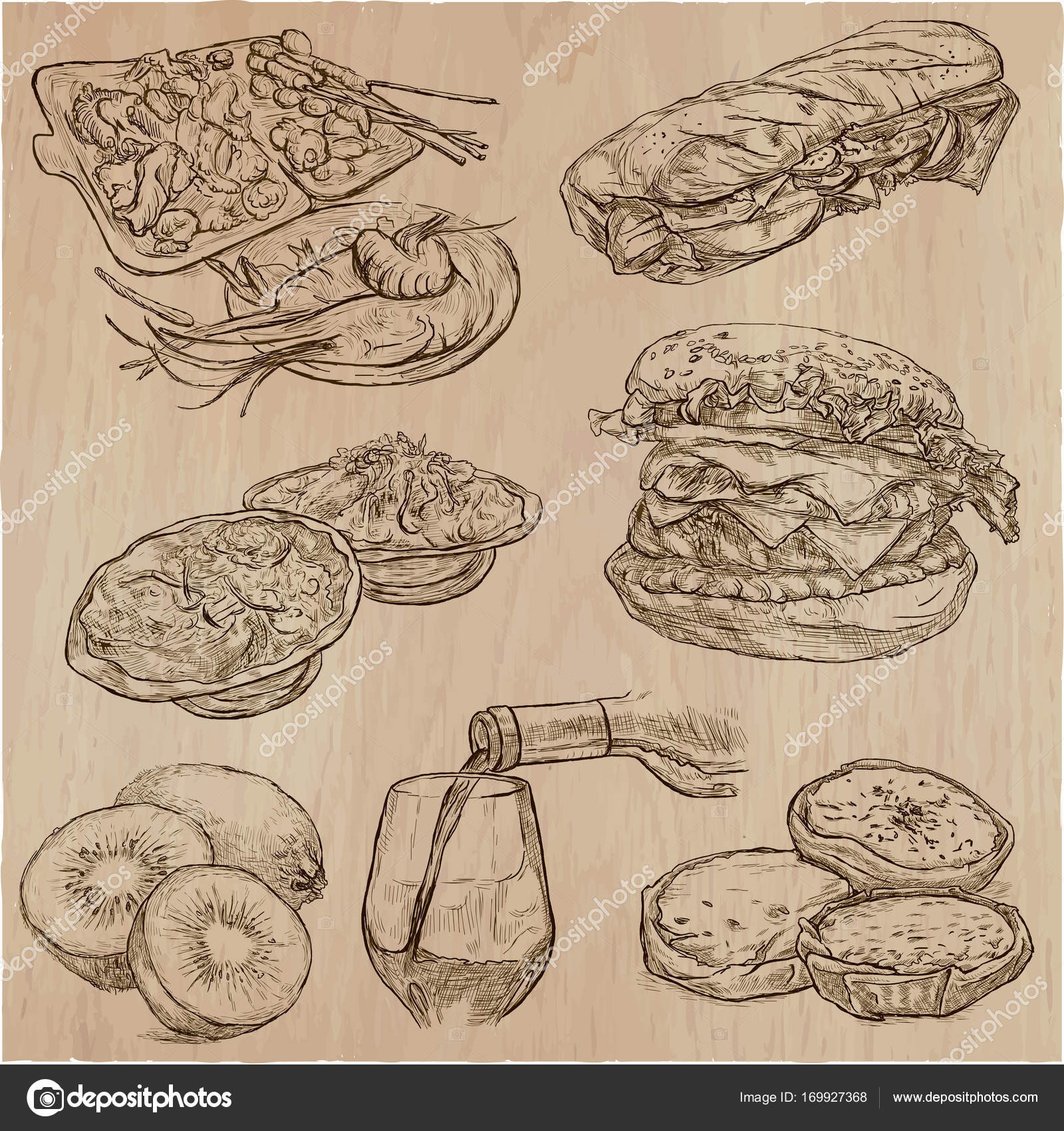 1600x1700 Food. Freehands, Hand Drawn Collection. Line Art. Stock Vector