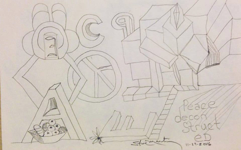 960x599 Peace Deconstructed. Original Drawing. Small. Abstract. Pencil