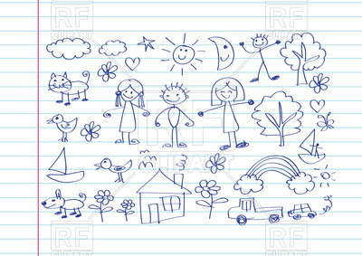 400x283 Kid's Drawing With Happy Family On Notebook Sheet Background