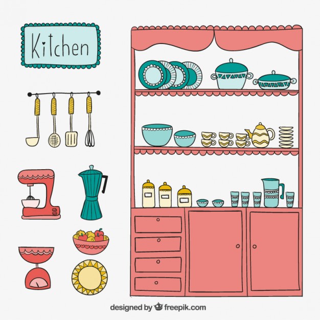 626x626 Cute Kitchen In Hand Drawn Style Vector Free Download