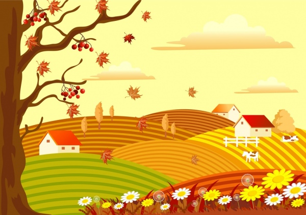 600x423 Autumn Landscape Drawing Countryside Scenery Leafless Tree Free