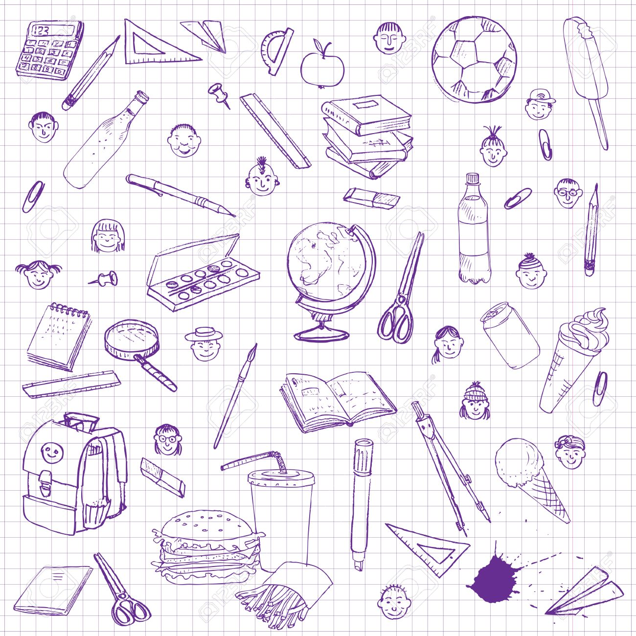 1300x1300 Set Of School Objects, Doodle Tools For Learning, Drawing By