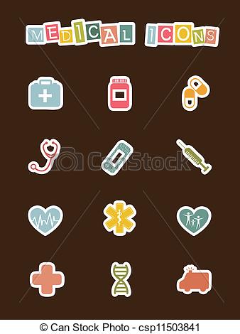 338x470 Cute Medical Icons Over Brown Background. Vector Eps Vector