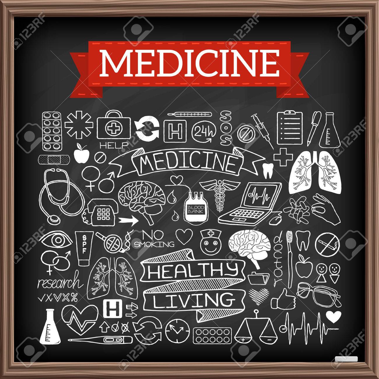 1300x1300 Medical Doodles On Chalk Board. Hand Drawn Healthcare Set