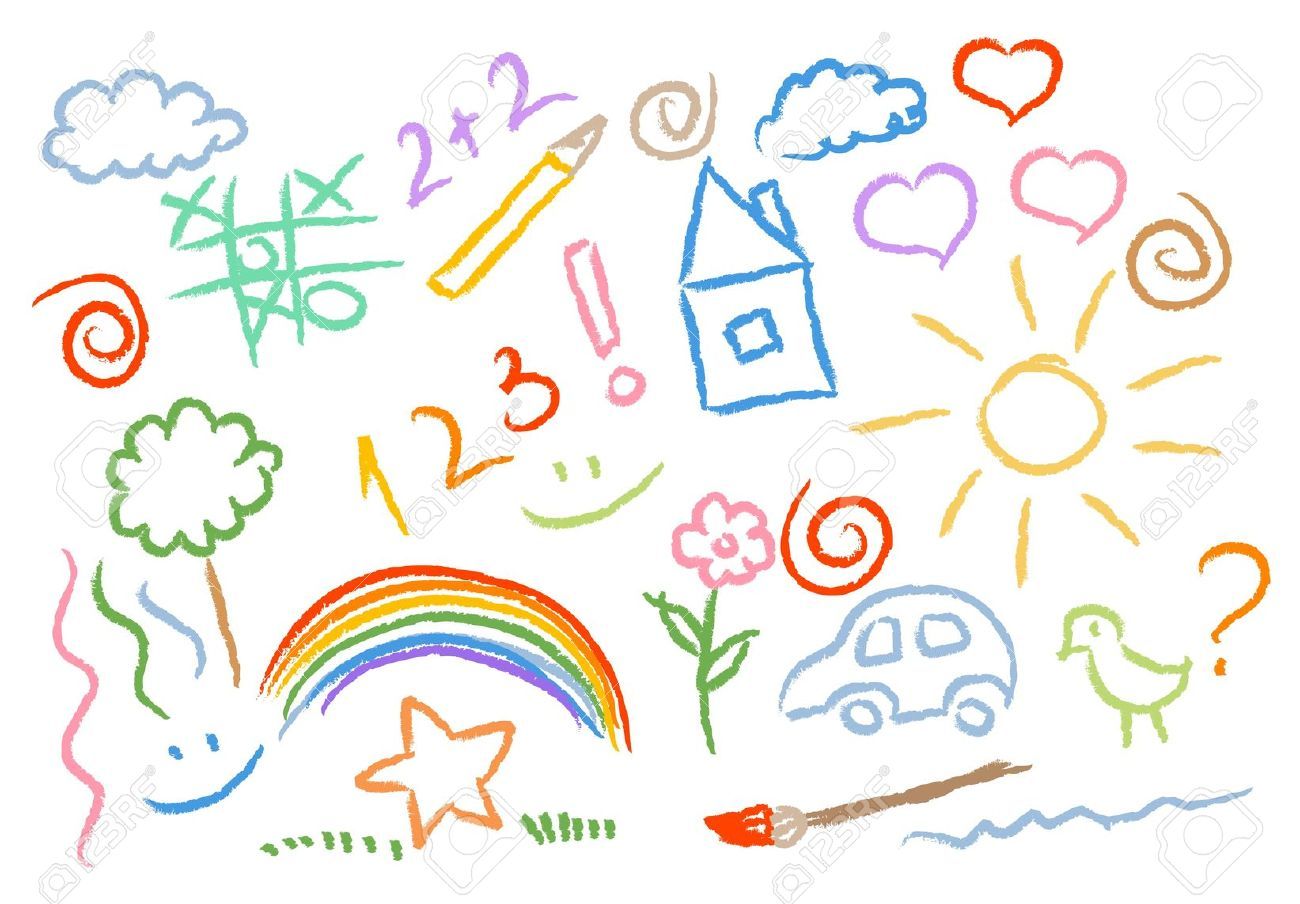 1300x904 Children Drawing Multicolored Symbols Vector Set Royalty Free