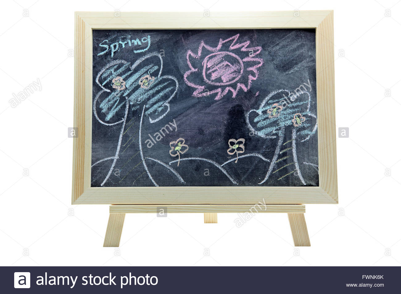 1300x956 Free Drawing With Spring Scenic On Blackboard Or Chalkboard Stock