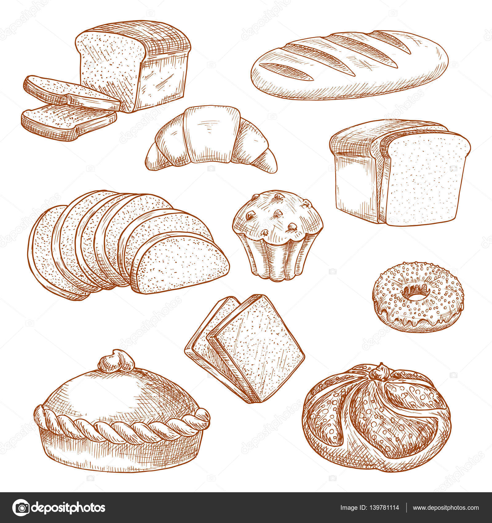 1600x1700 Pastry Or Bakery Food And Bread Sketch Stock Vector Seamartini