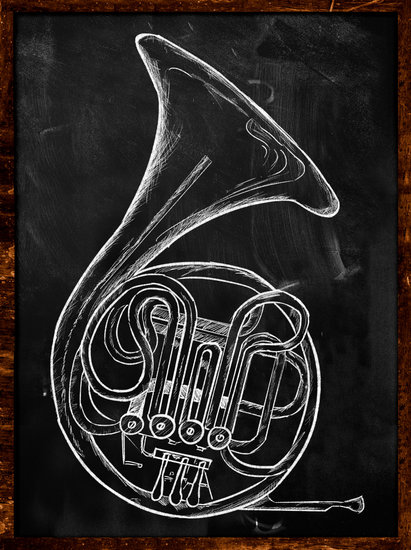 411x550 French Horn Drawing On Blackboard